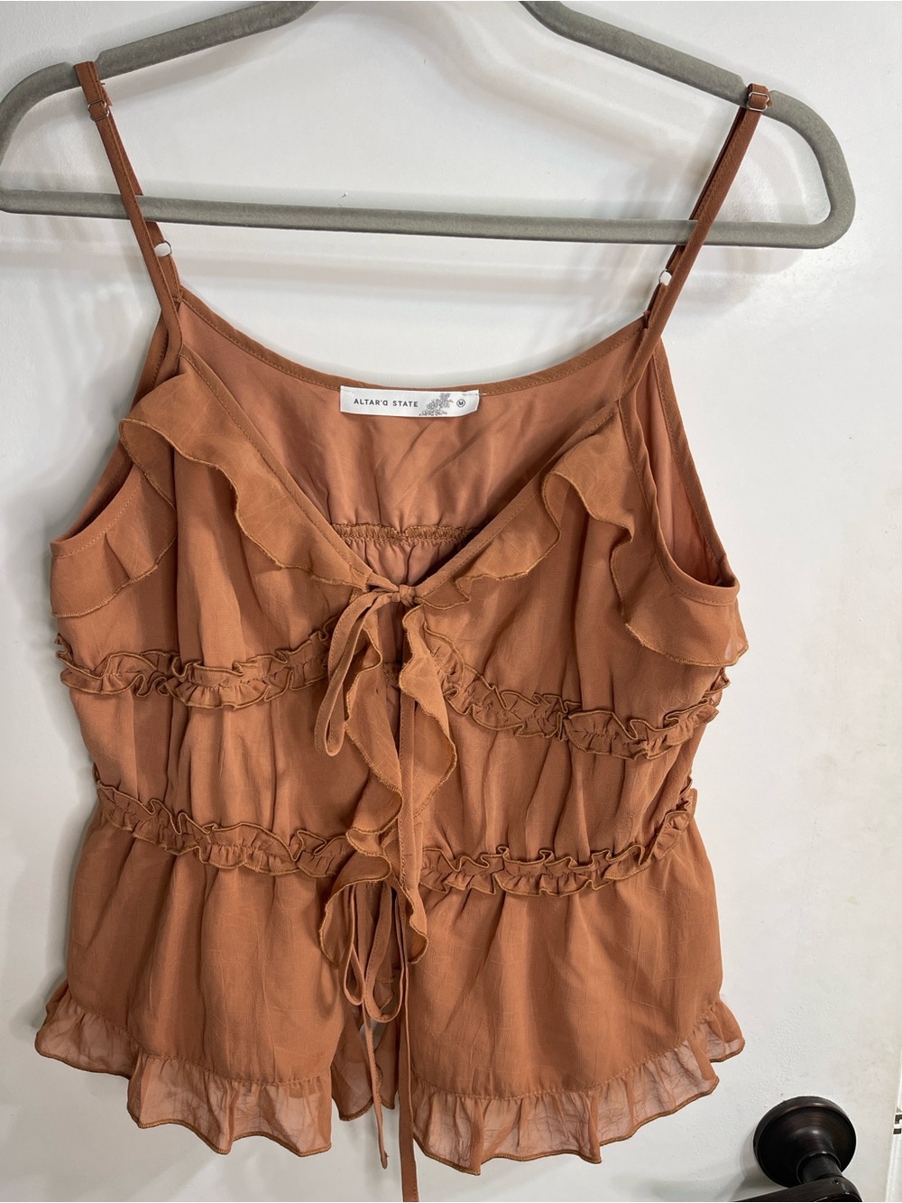 Altar'd State Ruffle Tie-Front Cami Top Size Med. Adjustable Straps 170